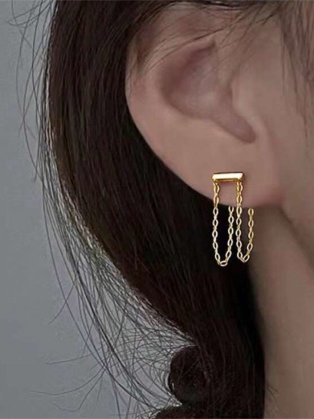 Gold Double Chain Link Drop Earrings — Modern Minimalist Statement